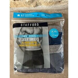 4 Pack Stafford Men's Dry + Cool Blended Cotton Blend Boxer Briefs Blues -  XL